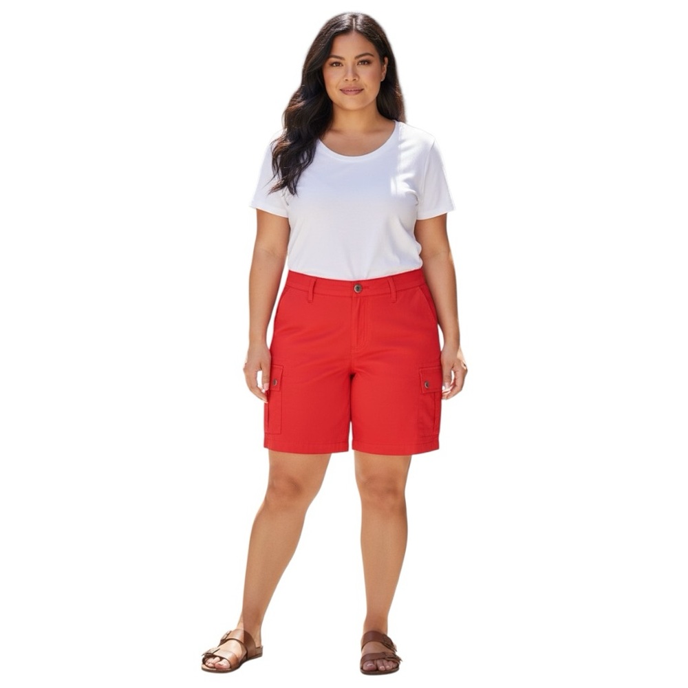 Plus Size Vibrant Red Women's Cargo Shorts 1X Stretch